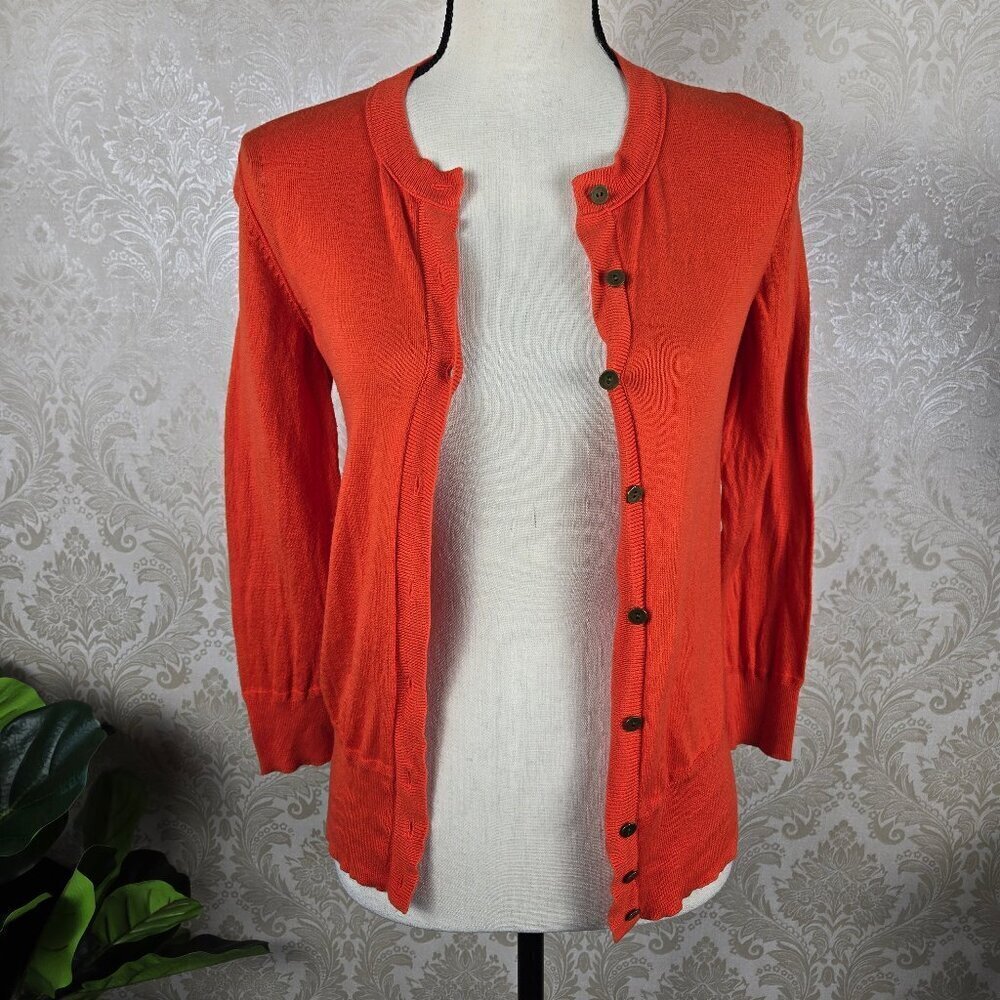 LOFT Size XS Lightweight Orange Cardigan Button Up 3/4 Sleeve Exposed Seams